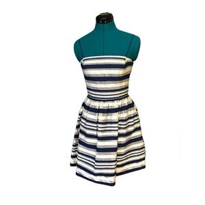 ERIN FETHERSTON Dress Women’s White Blue Striped Strapless Size 4